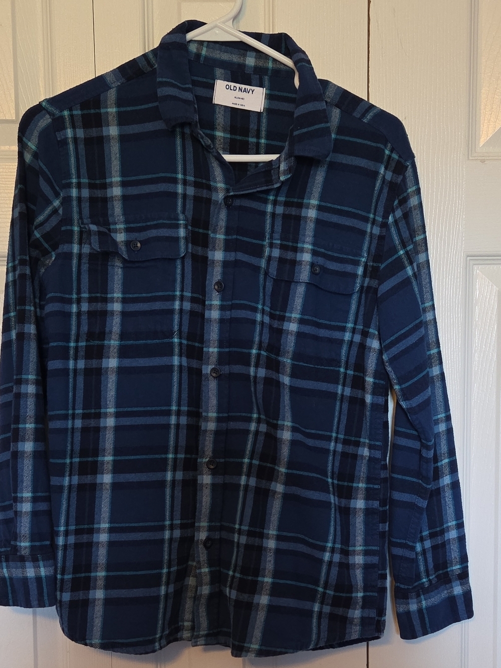 Old Navy Boys XL Blue Plaid Long-Sleeve Button-Down Shirt